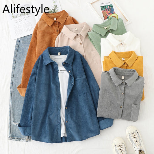 Women's Long Sleeve Button Up Down Loose Shirts (7 Colors)