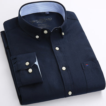 Men's Long Sleeve Oxford Casual Front Patch Chest Pocket Regular-fit Button-down Collar Shirts - Collection 2 (9 Colors)