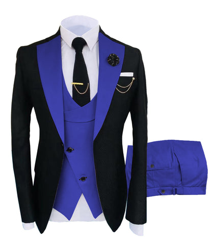 Men's Luxury Party Groomsmen Regular Fit Tuxedo 3 Peice Set Jacket+Trousers+Vest - Collection 1 (7 Colors)