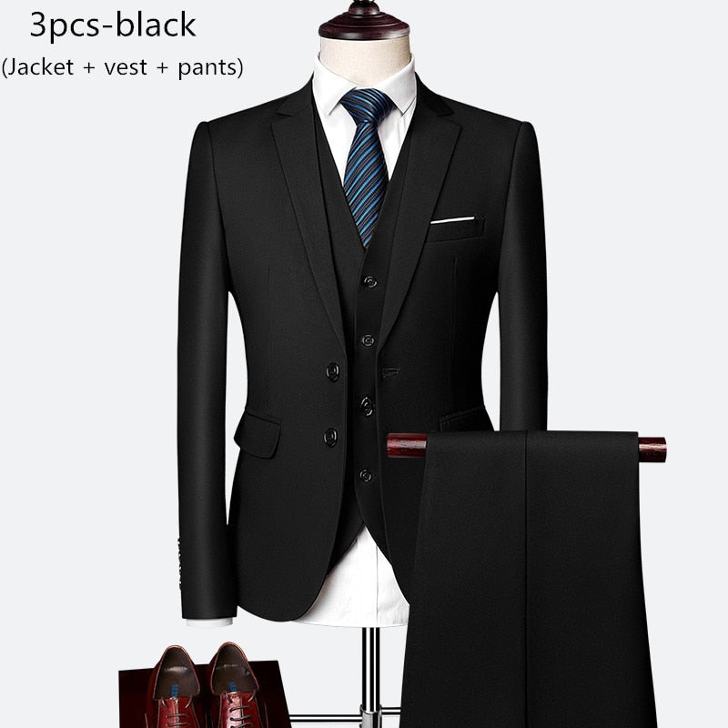 Men's 3 piece slim solid color business office suit (Jacket+Pant+Vest) - Collection 1 (7 Colors)