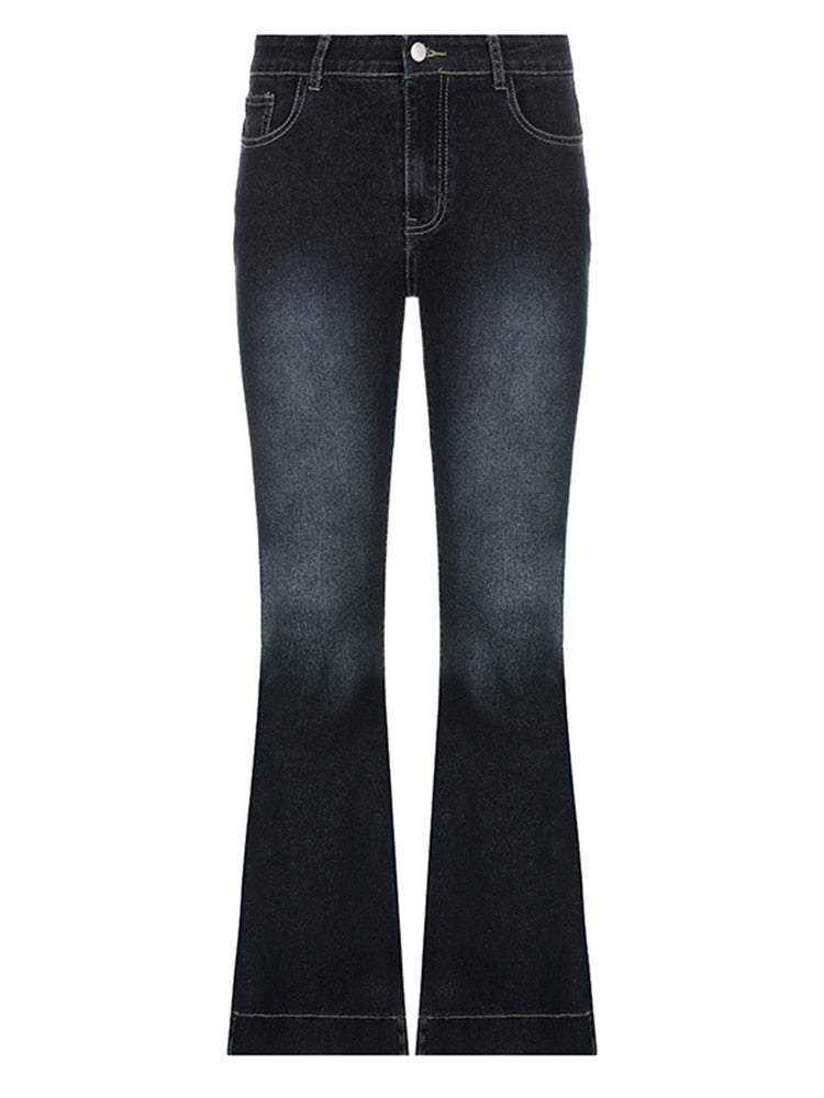 Women's Low Waisted Y2K Aesthetic Retro Flare Fashion Jeans