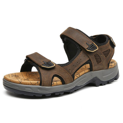 Men's Leisure Genuine Leather Casual Soft  Hook & Loop Beach Sandals - Collection 2 (6 Colors)