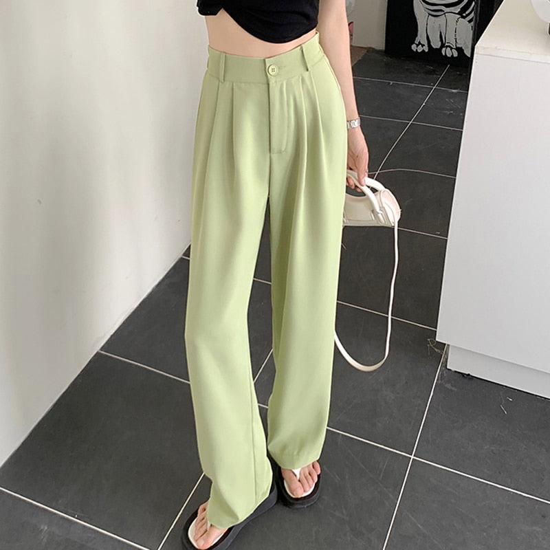 Women's Solid Color Loose Straight Wide Leg High Waist Pants (6 Colors)