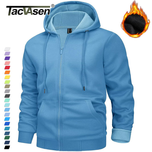 Men's Hooded Big Pockets Fleece Lining Full Zip Up Casual Hoodie (20 Colors)