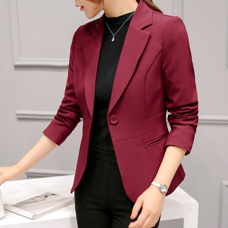 Women's Formal Single Button Notched Slim Pocket Blazer (10 Colors)