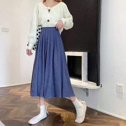 Women's  High Waist Pleated College Style Midi Skirt (5 Colors)