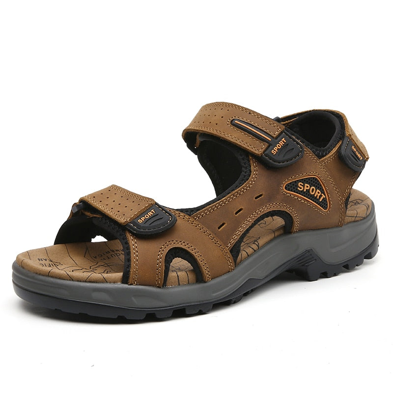 Men's Leisure Genuine Leather Casual Soft  Hook & Loop Beach Sandals - Collection 1 (6 Colors)