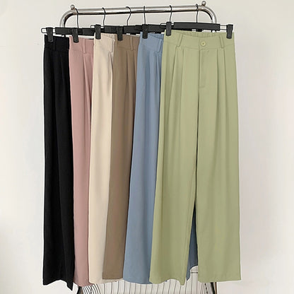 Women's Solid Color Loose Straight Wide Leg High Waist Pants (6 Colors)