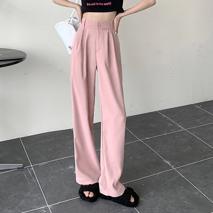 Women's Solid Color Loose Straight Wide Leg High Waist Pants (6 Colors)