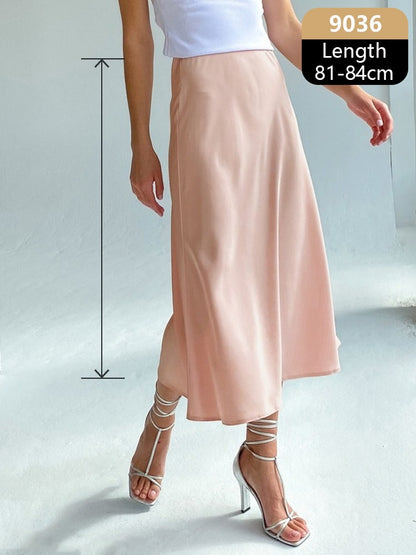 Women's High Waisted Silk Satin A-Line Elegant Midi Skirts  (10 Colors)