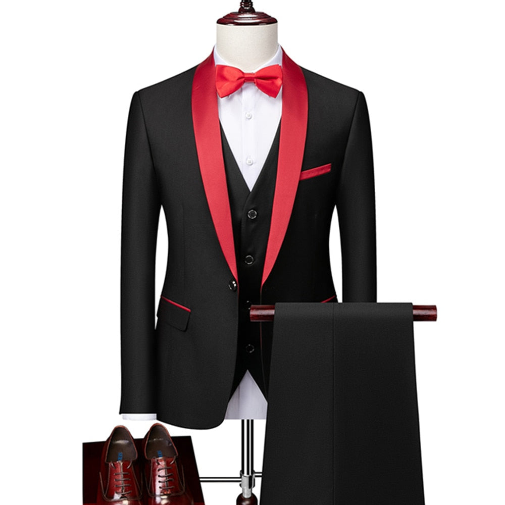 Men's 3 PC (Jacket+Pant+Vest) Polyester Viscose Wedding Party Tuxedo (9 Colors)