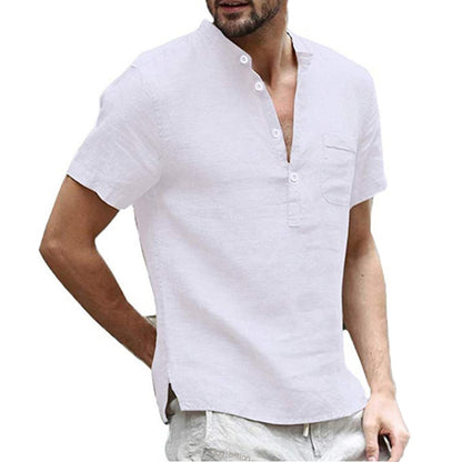 Men's Summer Short-Sleeved Breathable Cotton and Linen Shirt (7 Colors)