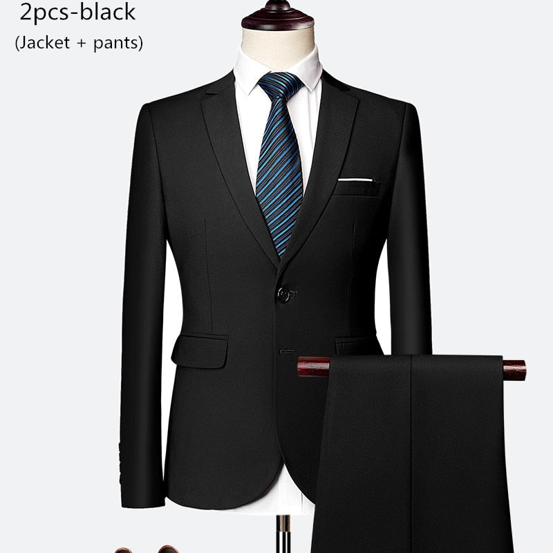 Men's 2 piece slim solid color business office suit (Jacket+Pant) - Collection 2 (7 Colors)