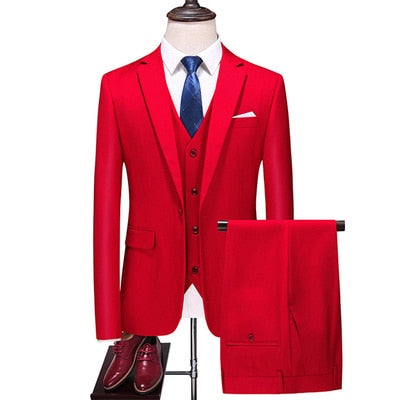 Men's 3 PC (Jacket+Pant+Vest) Poly Viscose Business Formal Solid color Suit - Collection 2 (3 Colors)