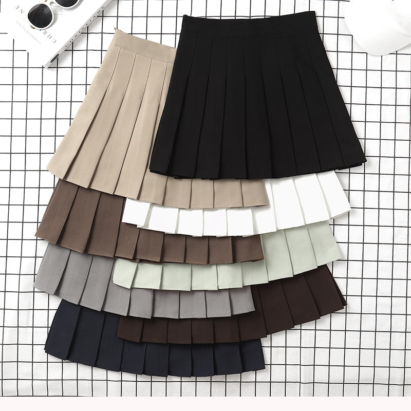 Women's Solid High Waist Mini Pleated School Girl Skirts (8 Colors)