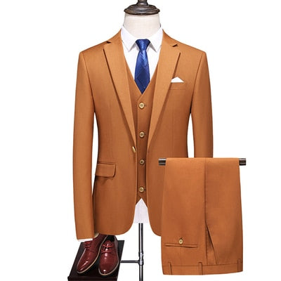 Men's 3 PC (Jacket+Pant+Vest) Poly Viscose Business Formal Solid color Suit - Collection 2 (3 Colors)