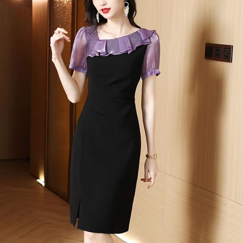 Women's Slim Sexy V-neck Patchwork Office Bodycon Dress (4 Styles)