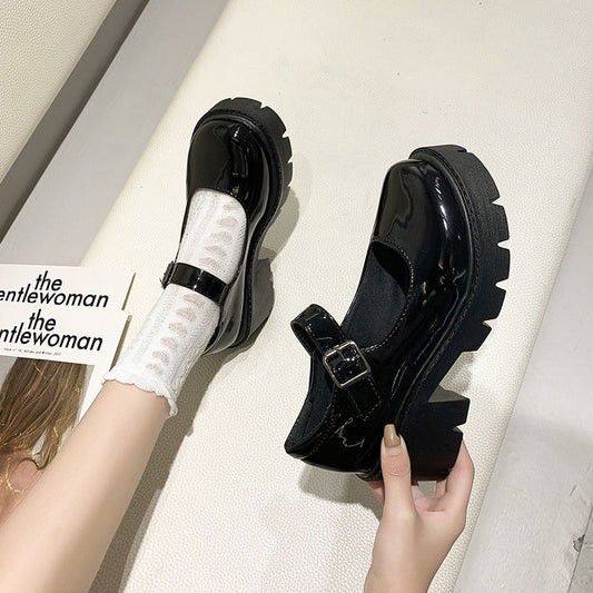 Japanese Girl Platform Black Patent faux Leather high heels fashion Round Toe Shoe (4 Colors)