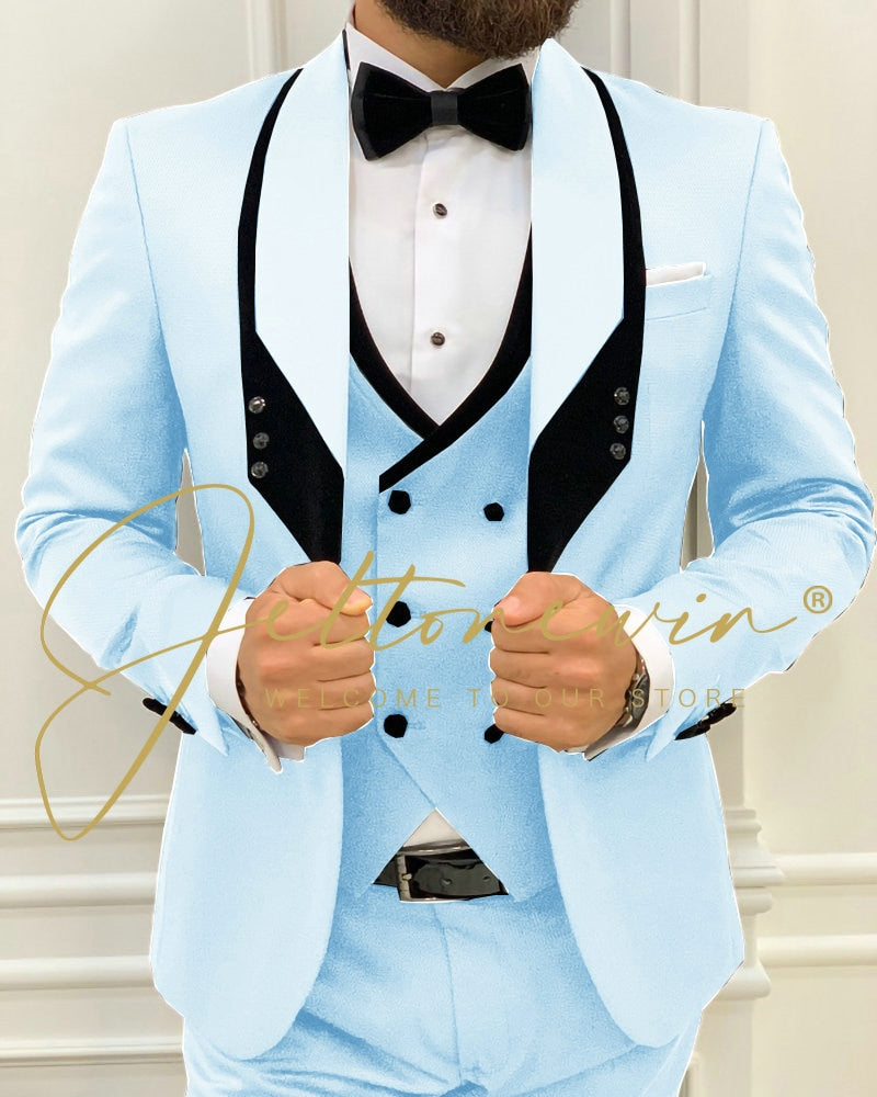 Men's Fashion Wedding Slim Fit 3 Piece Groom Tuxedo Suit - Collection 3 (7 colors)