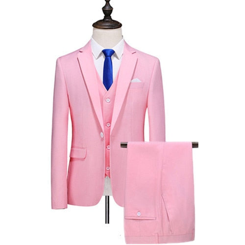 Men's 3 PC (Jacket+Pant+Vest) Poly Viscose Business Formal Solid color Suit - Collection 2 (9 Colors)