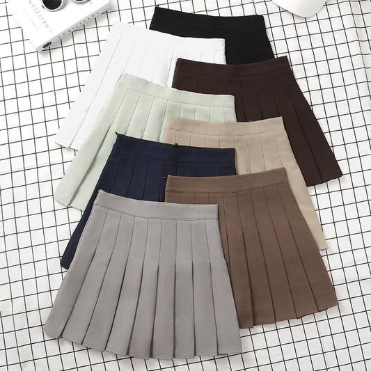 Women's Solid High Waist Mini Pleated School Girl Skirts (8 Colors)