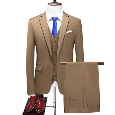 Men's 3 PC (Jacket+Pant+Vest) Poly Viscose Business Formal Solid color Suit - Collection 2 (9 Colors)