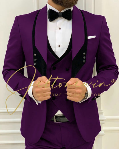 Men's Fashion Wedding Slim Fit 3 Piece Groom Tuxedo Suit - Collection 3 (7 colors)