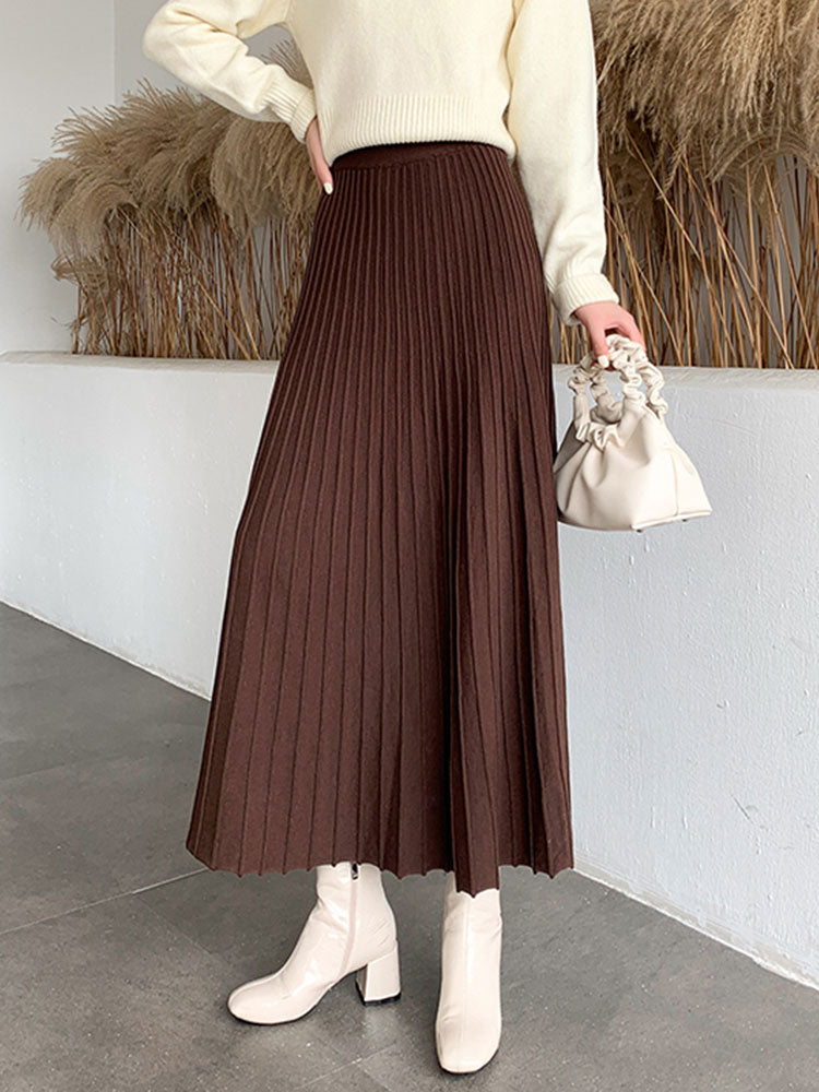 Women's Solid Thick Warm Knitted Long Maxi Ankle Length Skirt  - One Size (5 Colors)