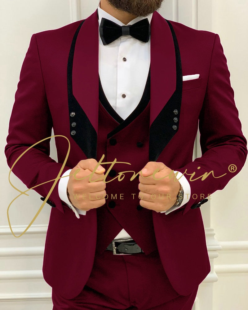 Men's Fashion Wedding Slim Fit 3 Piece Groom Tuxedo Suit - Collection 1 (8 colors)