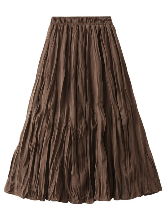 Women's One Size Solid Color Long Casual/Loose Loose Pleated Skirt (6 Colors)