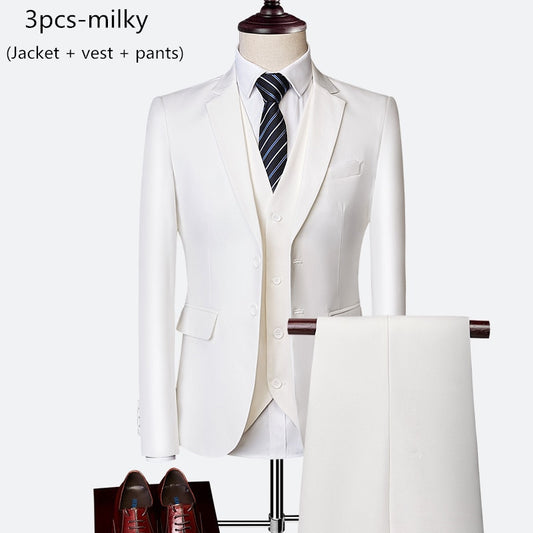 Men's 3 piece slim solid color business office suit (Jacket+Pant+Vest) - Collection 1 (7 Colors)
