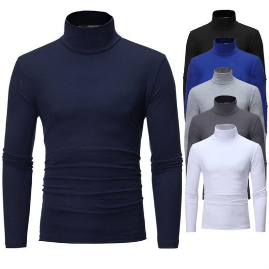 Men's Casual Slim Fit Basic Turtleneck High Collar & Round Neck Pullover (15 Options)