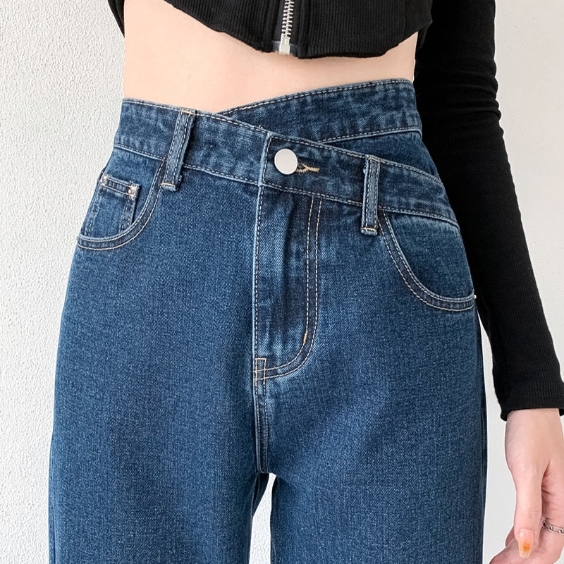 Women's Wide Leg High Cross Waist Jeans (3 Colors)