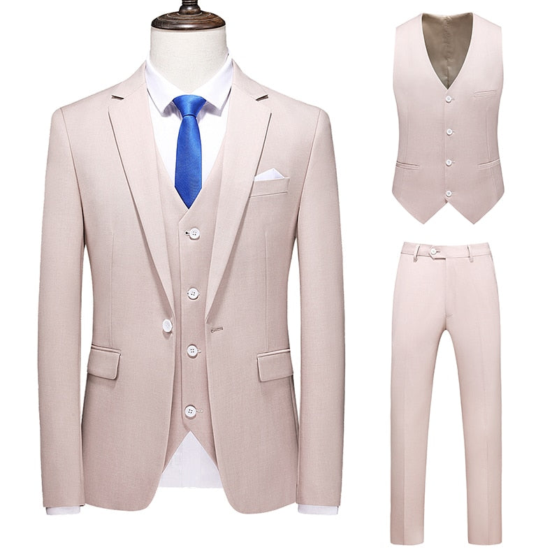 Men's 3 PC (Jacket+Pant+Vest) Poly Viscose Business Formal Solid color Suit - Collection 2 (3 Colors)