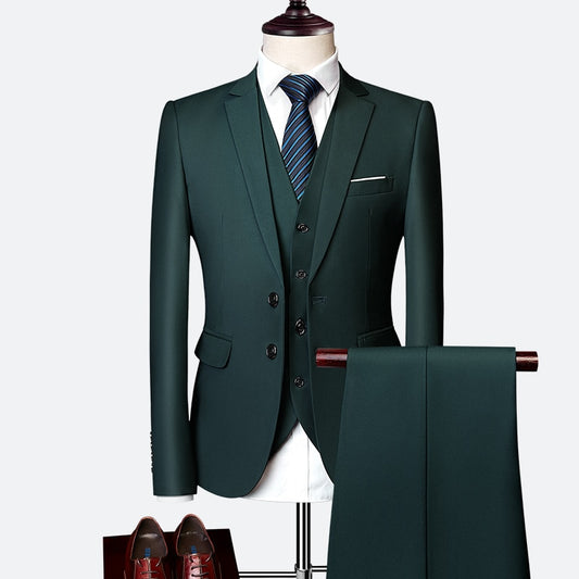 Men's 3 piece slim solid color business office suit (Jacket+Pant+Vest) - Collection 1 (7 Colors)