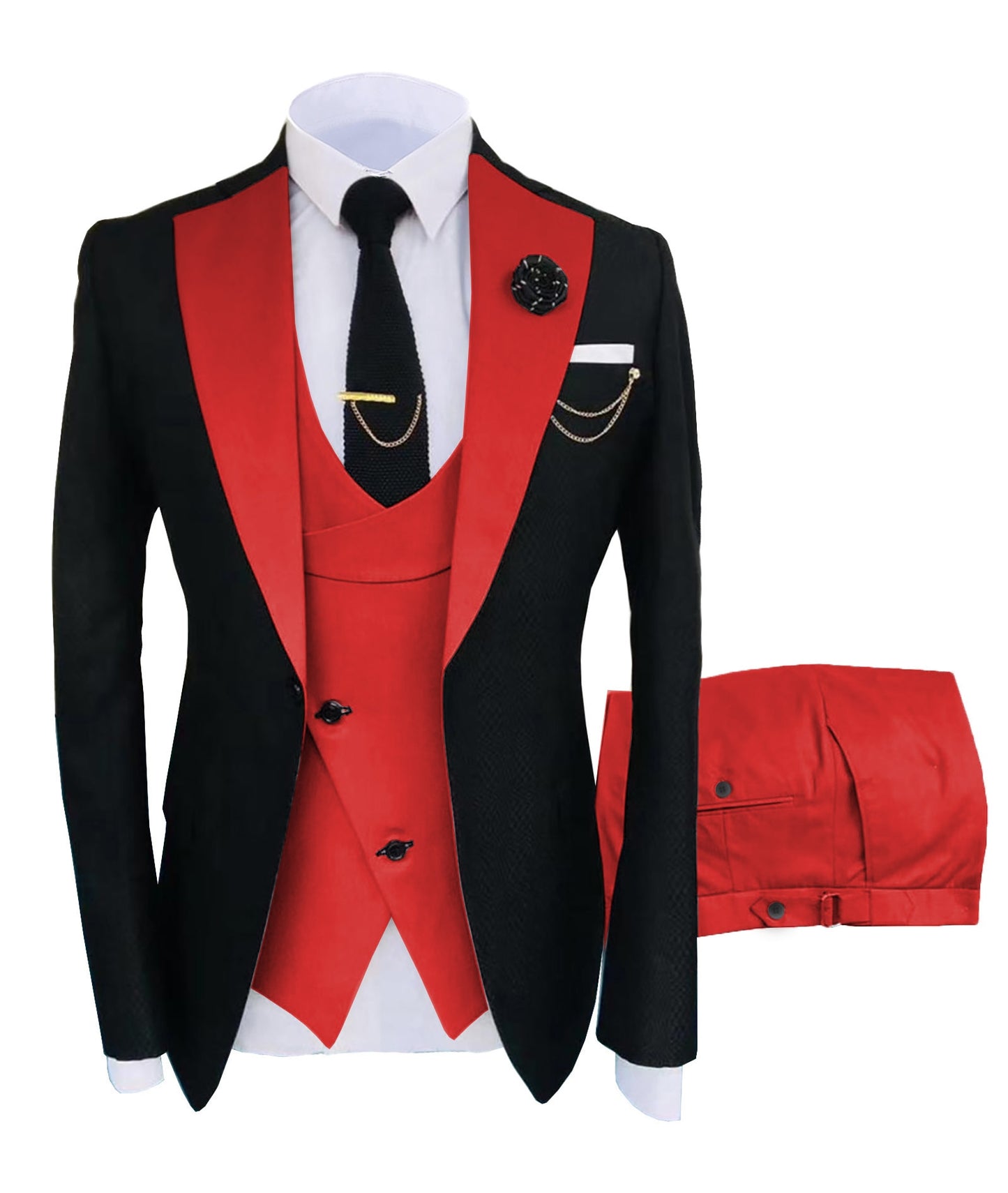 Men's Luxury Party Groomsmen Regular Fit Tuxedo 3 Peice Set Jacket+Trousers+Vest - Collection 1 (7 Colors)