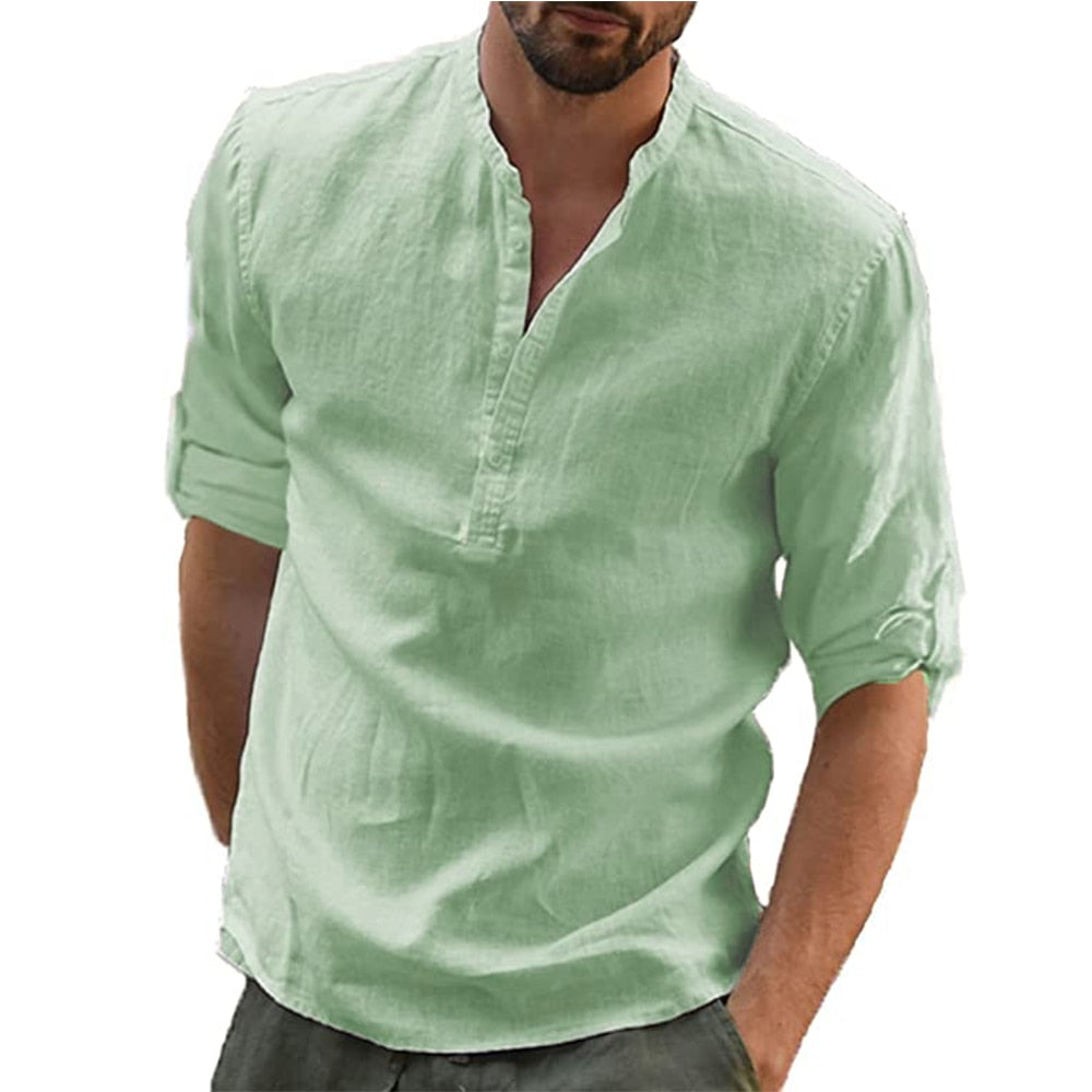 Men's Casual Cotton Linen Loose Long Sleeve Shirt (7 Colors)