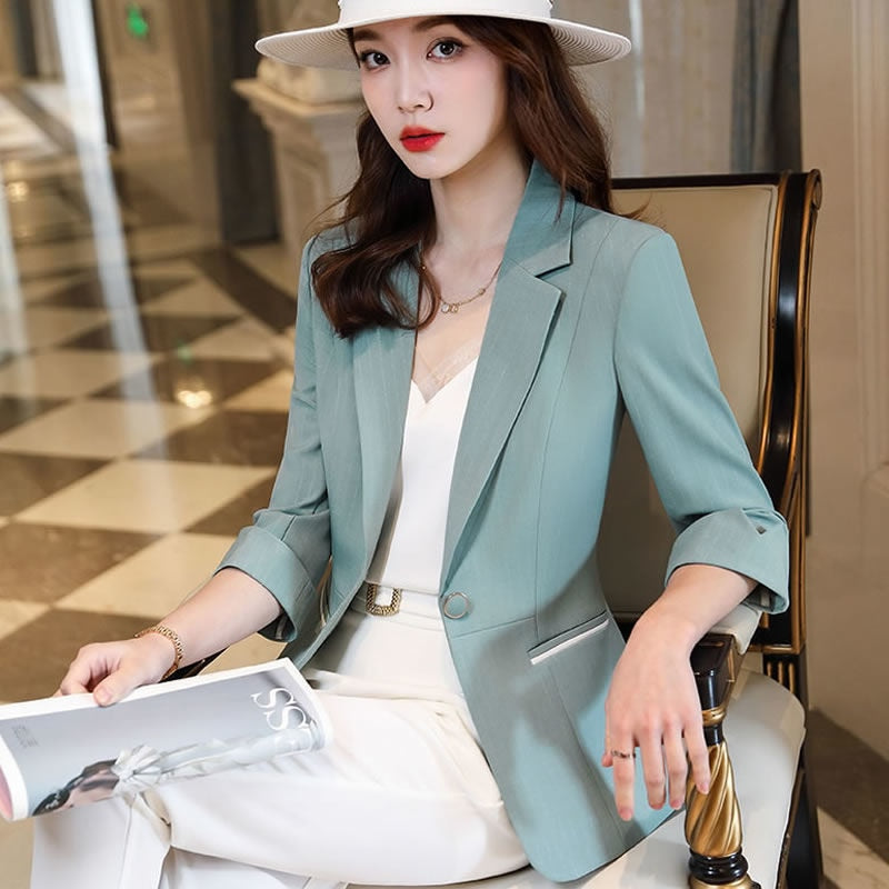 Women's Three Quarter Sleeve Elegant Casual Office Single Button Blazer (3 Colors)