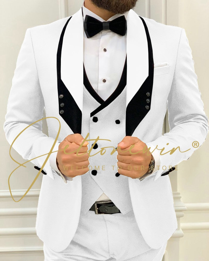 Men's Fashion Wedding Slim Fit 3 Piece Groom Tuxedo Suit - Collection 3 (7 colors)