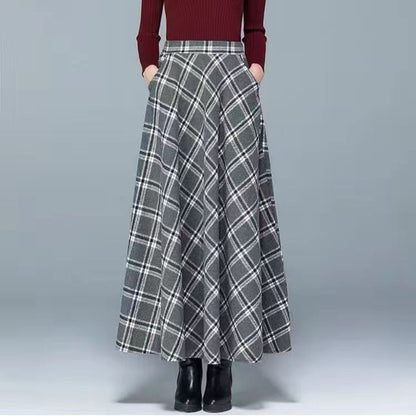 Womens Mid/Long High Waist Basic Wool Elastic A-Line Maxi Skirts (12 Colors)