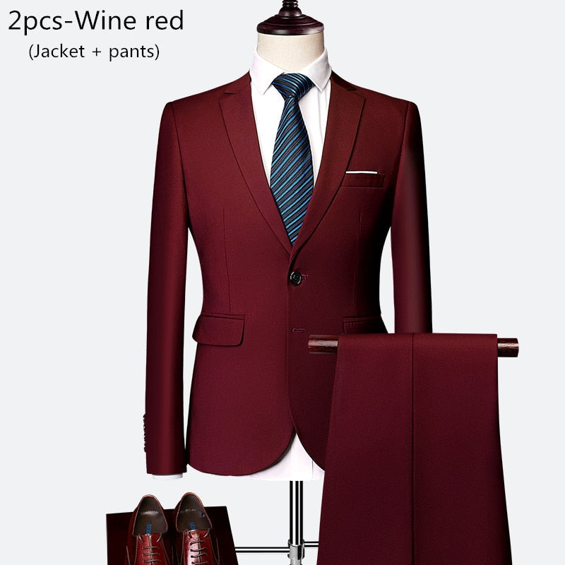 Men's 2 piece slim solid color business office suit (Jacket+Pant) - Collection 2 (7 Colors)