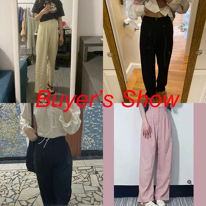 Women's Solid Color Loose Straight Wide Leg High Waist Pants (6 Colors)