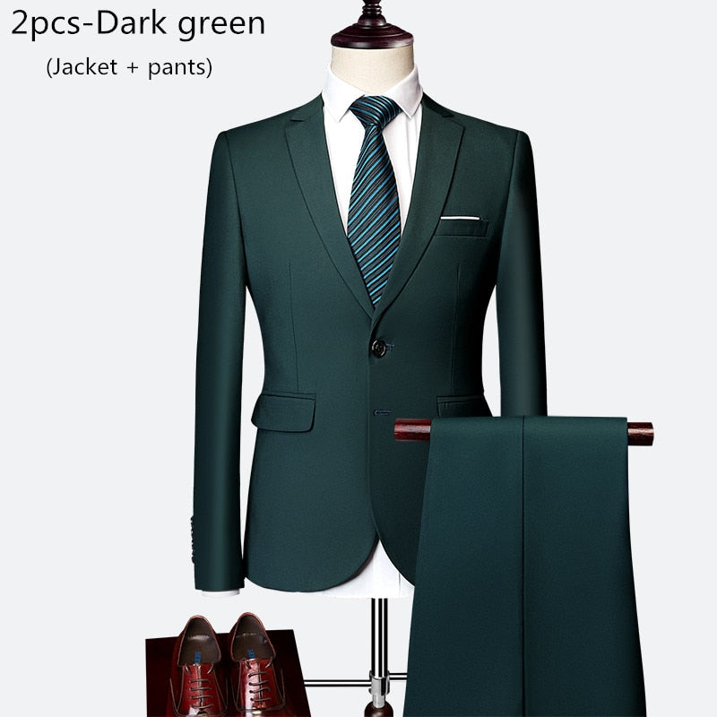 Men's 2 piece slim solid color business office suit (Jacket+Pant) - Collection 2 (7 Colors)