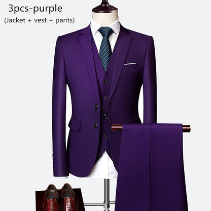 Men's 3 piece slim solid color business office suit (Jacket+Pant+Vest) - Collection 2 (7 Colors)