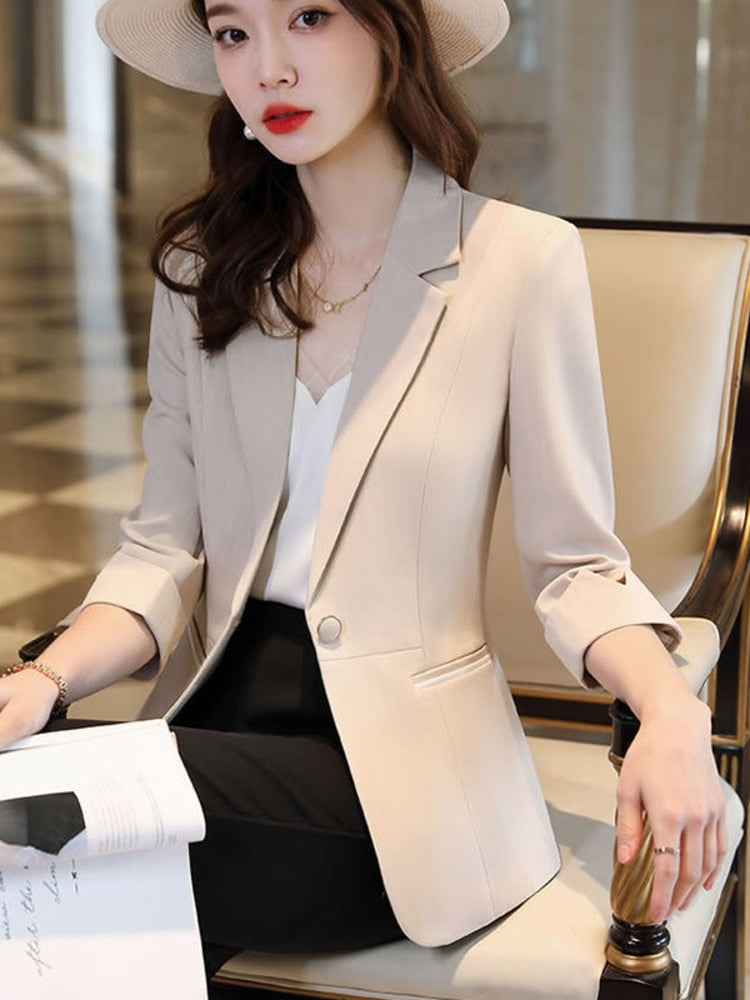 Women's Three Quarter Sleeve Elegant Casual Office Single Button Blazer (3 Colors)