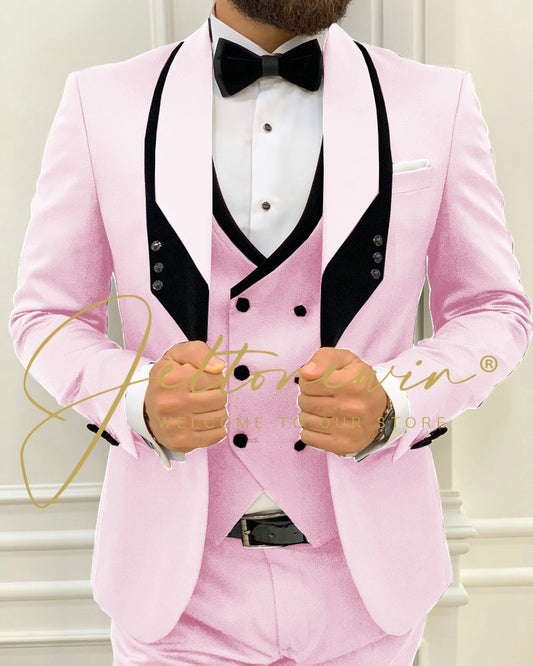 Men's Fashion Wedding Slim Fit 3 Piece Groom Tuxedo Suit - Collection 3 (7 colors)