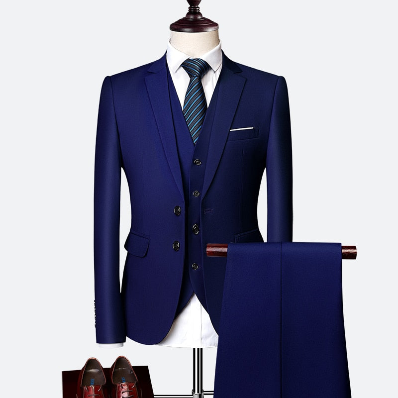 Men's 2 piece slim solid color business office suit (Jacket+Pant) - Collection 2 (7 Colors)