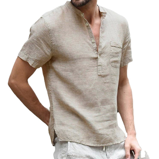 Men's Summer Short-Sleeved Breathable Cotton and Linen Shirt (7 Colors)