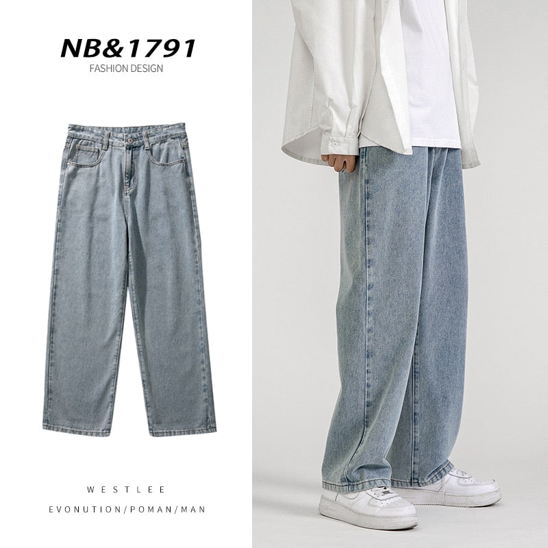 Men's Korean Fashion Baggy Wide-leg Straight Denim Jean (5 Colors)