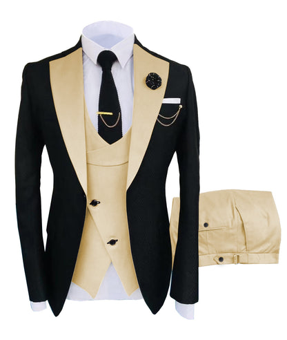 Men's Luxury Party Groomsmen Regular Fit Tuxedo 3 Peice Set Jacket+Trousers+Vest - Collection 1 (7 Colors)